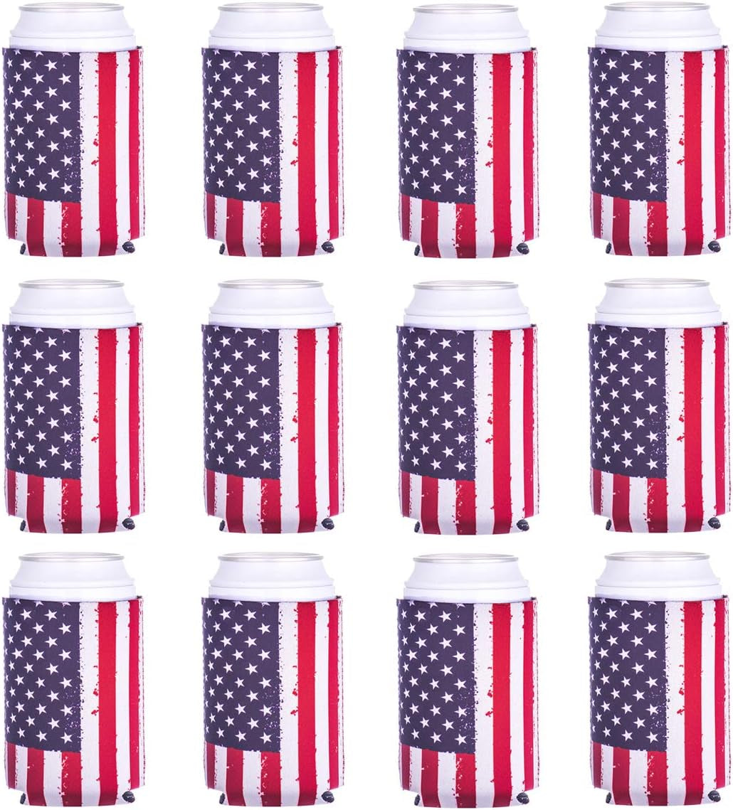 Can Cooler Sleeve 12Pcs USA Flag