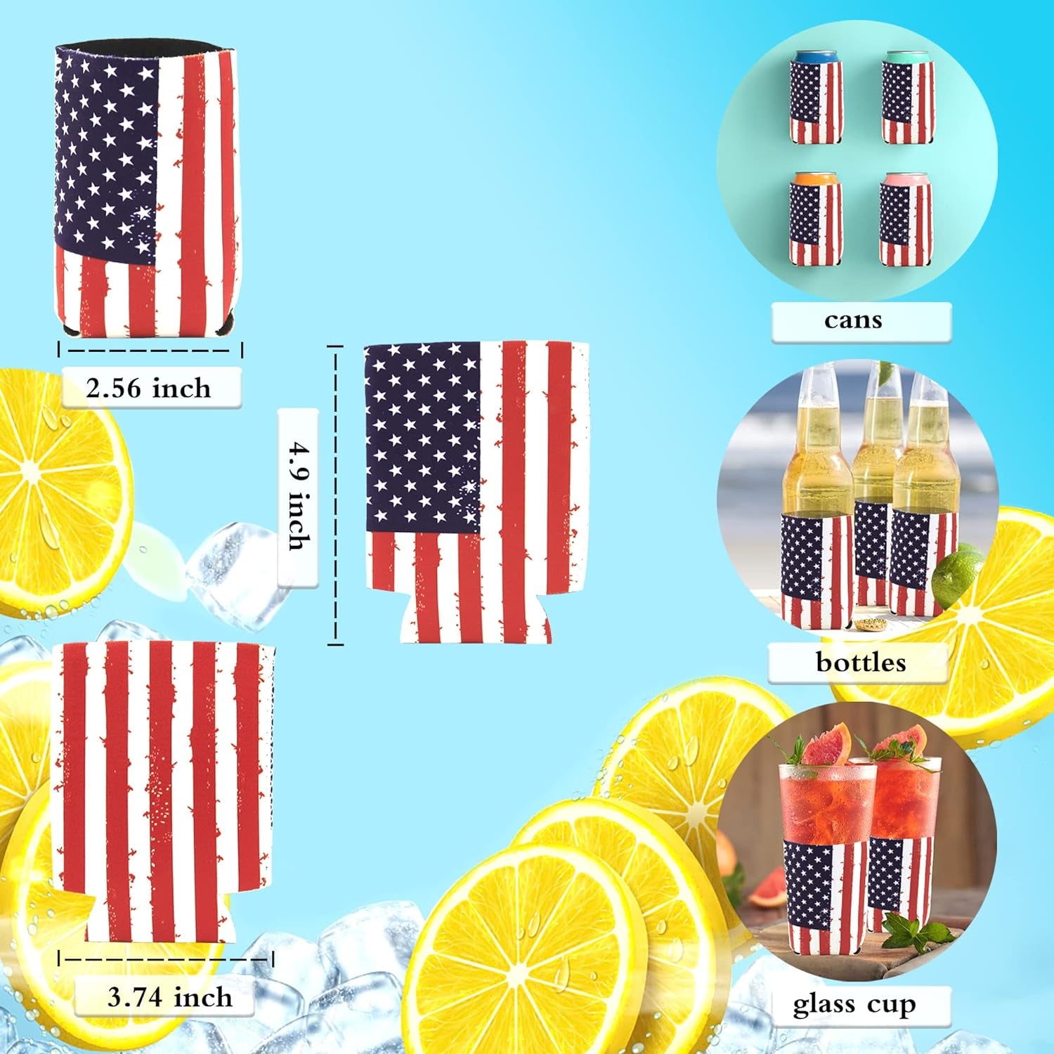 Can Cooler Sleeve 12Pcs USA Flag