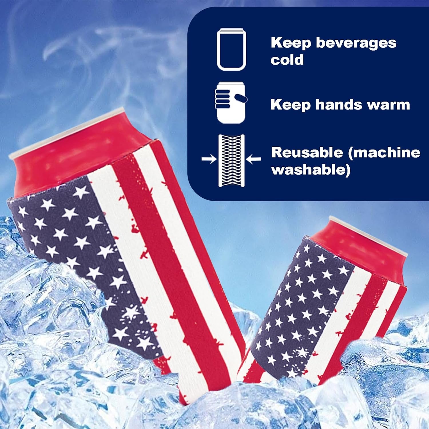 Can Cooler Sleeve 12Pcs USA Flag