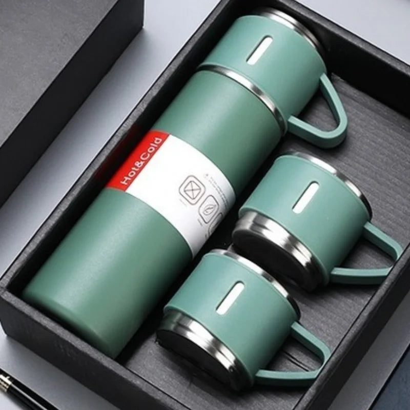 Water Bottles Stainless Steel Vacuum Flask Set Business Gift Tea Cups 