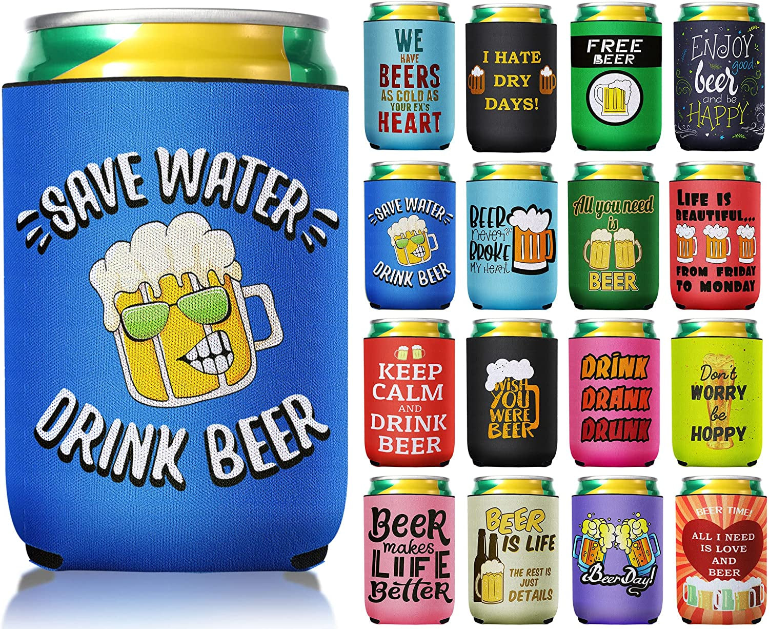 16 Pieces Beer Can Sleeves Funny Quotes 